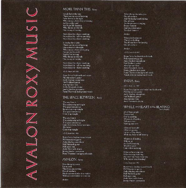 LP Inner Sleeve, Roxy Music - Avalon
